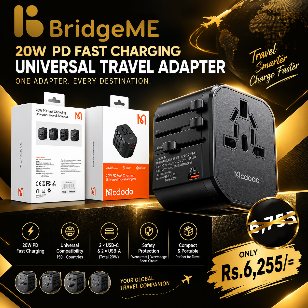 20W PD Fast Charging Universal Travel Adapter